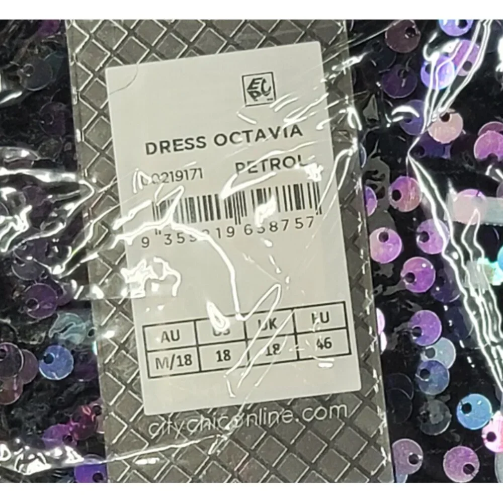 NWT City Chic One Shoulder Multi Sequin Mini Dress 18